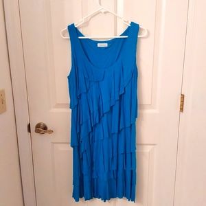 CALVIN KLEIN Turquoise Ruffle Tier Chemise Dress